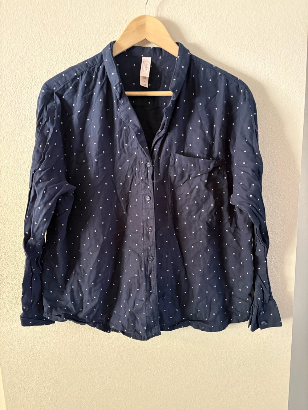 Cozy Cotton Loungewear Auden Navy Blue Polka Dot Button-Down Shirt Medium
